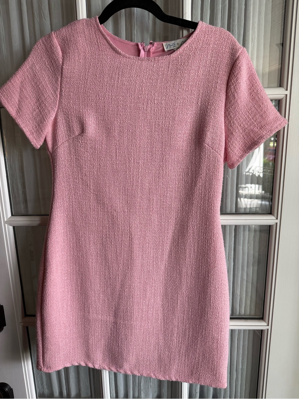 She & Sky Women's Pink Shift Dress Short Sleeve Sz S Mini